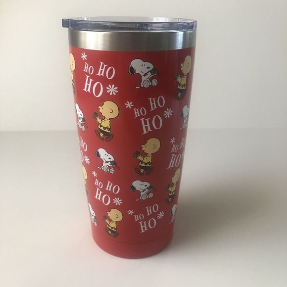 PEANUTS SNOOPY CHARLIE BROWN - HO HO HO CHRISTMAS 16 OZ STAINLESS TUMBLER COFFEE - Picture 1 of 4